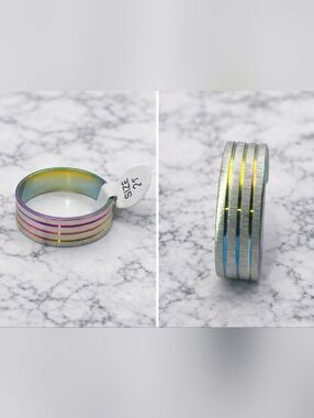 Rainbow Stainless Steel Ring Band Size 10.25 Unisex Brushed Groove Style